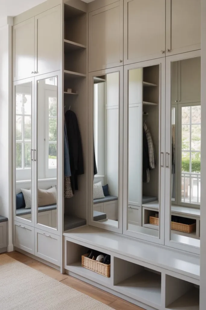 Built-In Mudroom with Mirror Integration