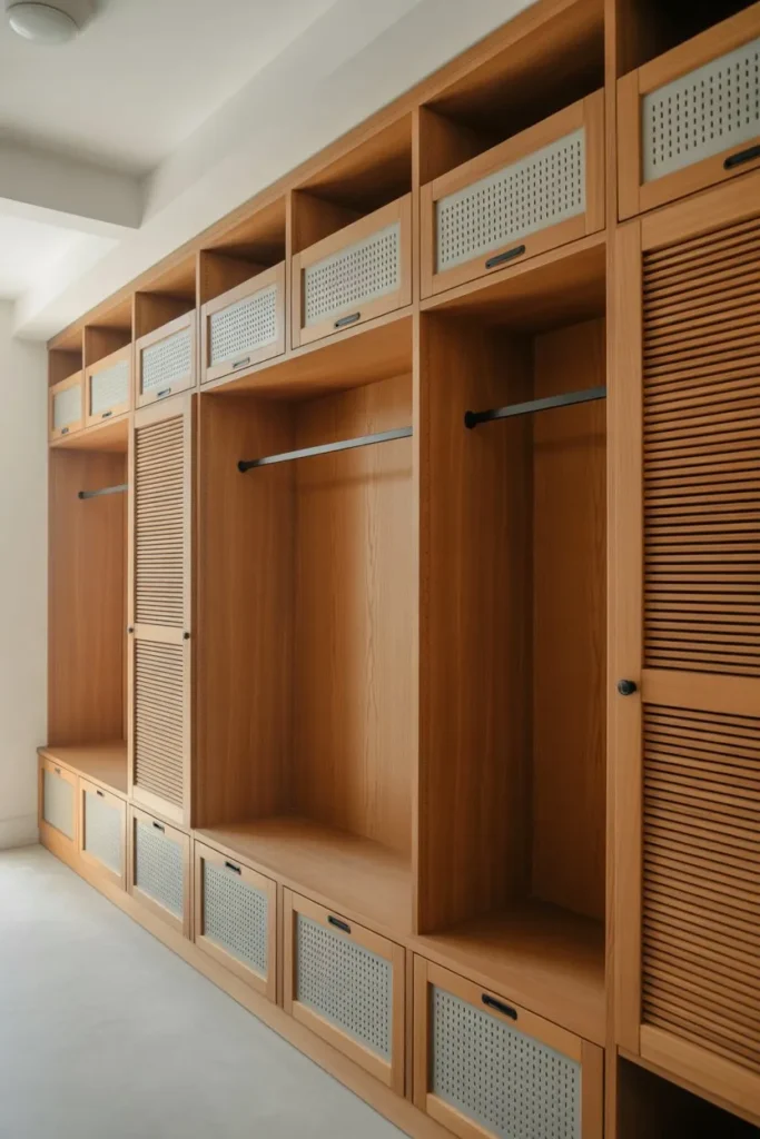 Built-In Mudroom with Ventilated Storage Design