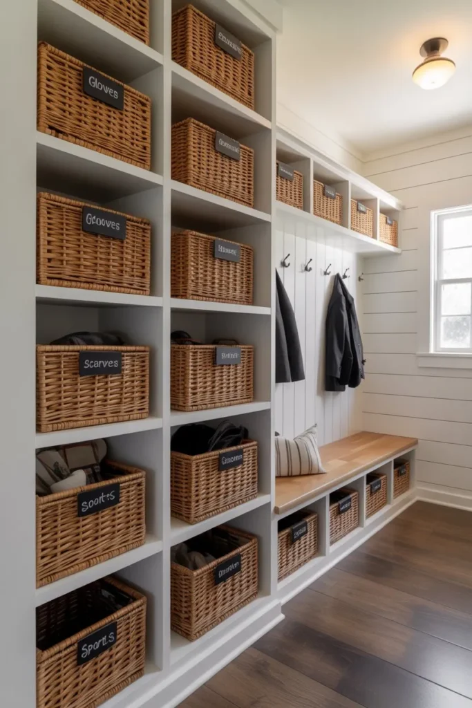 Built-In Shelves with Basket Organization
