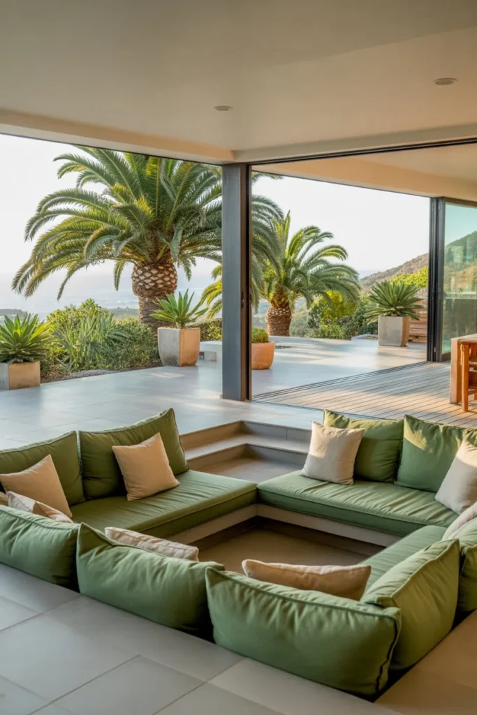 27 Sage Green Living Room Ideas for a Calm Aesthetic California Cool Sunken Lounge