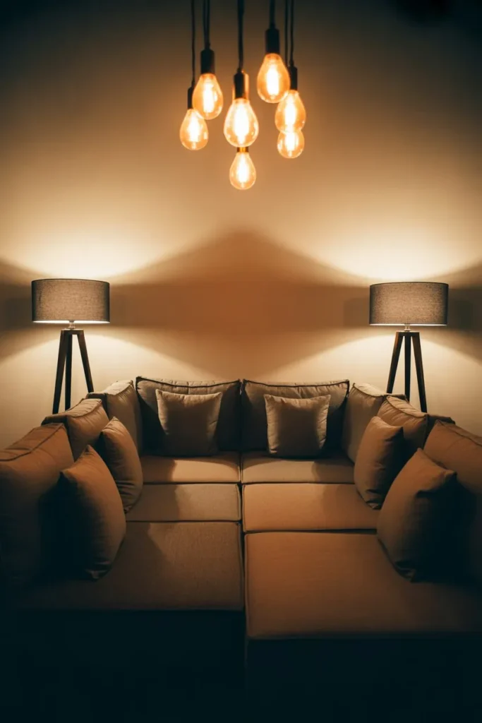 Center Couch with Lighting to Define Area