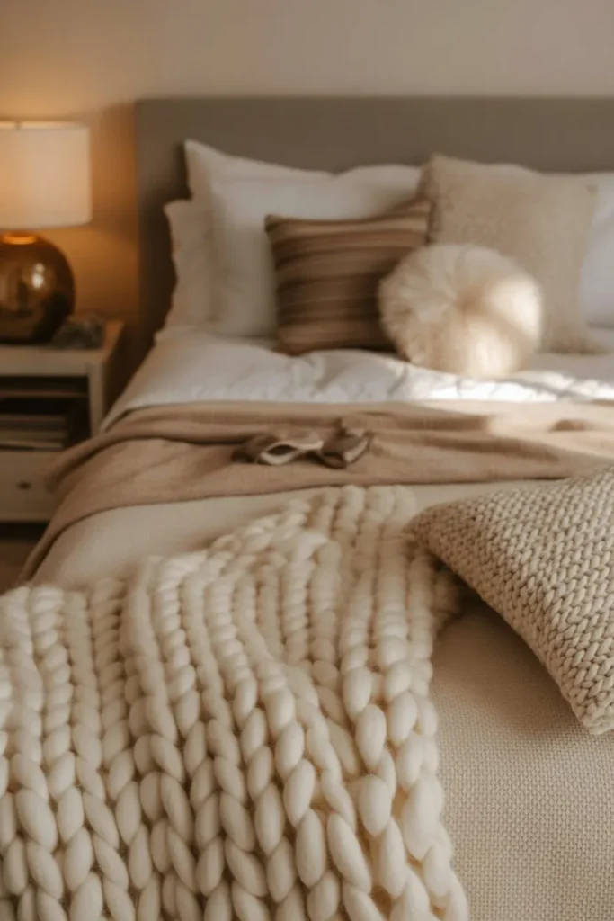 Chunky Knit Throw Layered Bed
