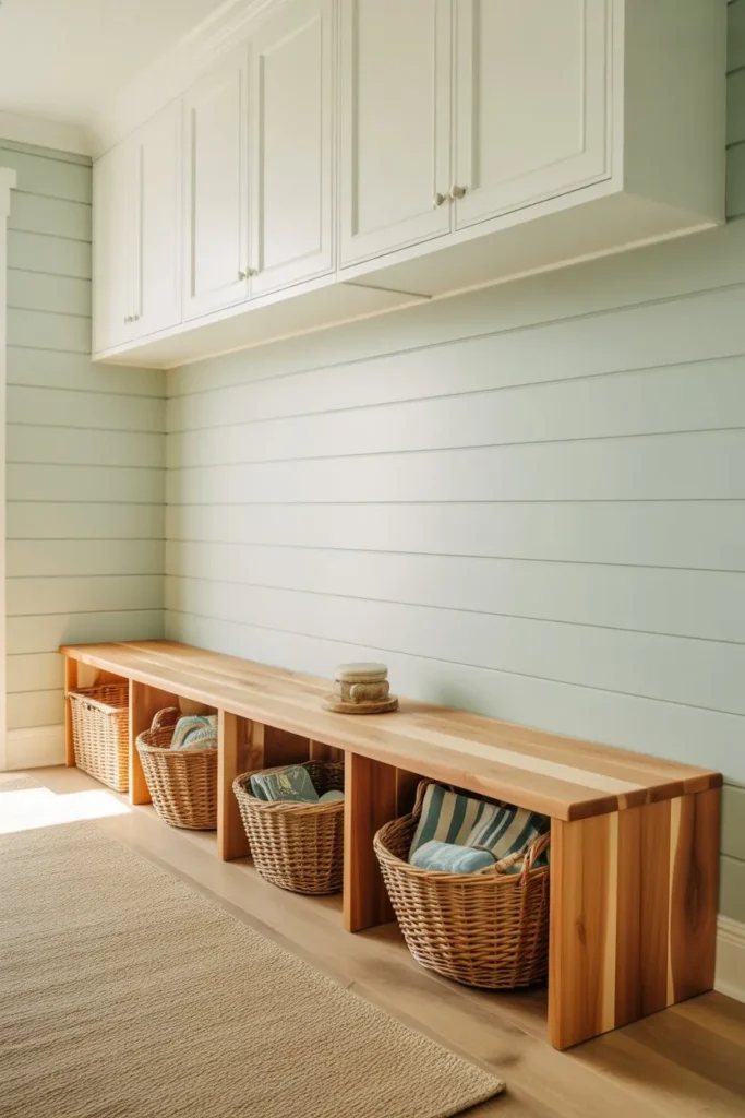 13 Mudroom Organization Ideas for a Clean Entryway Look Coastal Cedar and Wicker Entry Station