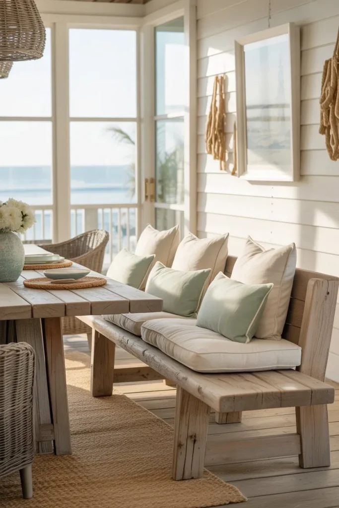 Coastal Dining Room with Bench Seating