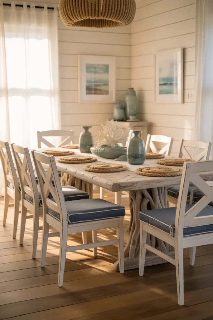Coastal Dining Room with Blue and Sand Color Palette