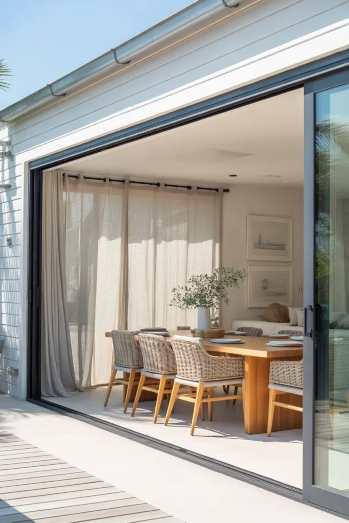 Coastal Dining Room with Indoor–Outdoor Connection