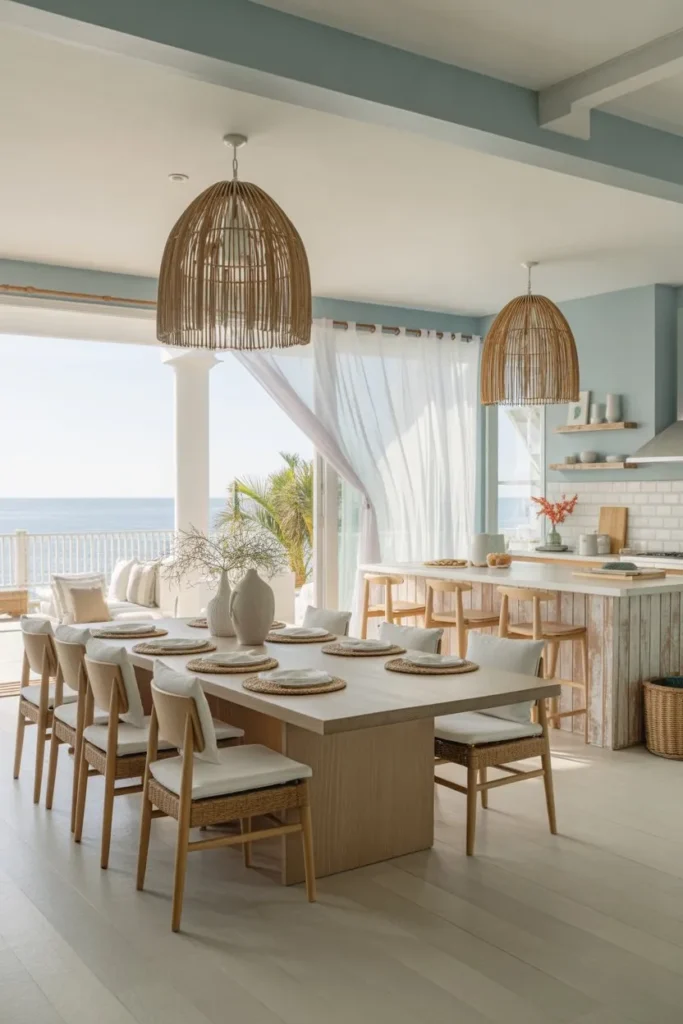 Coastal Dining Room with Open Concept Layout
