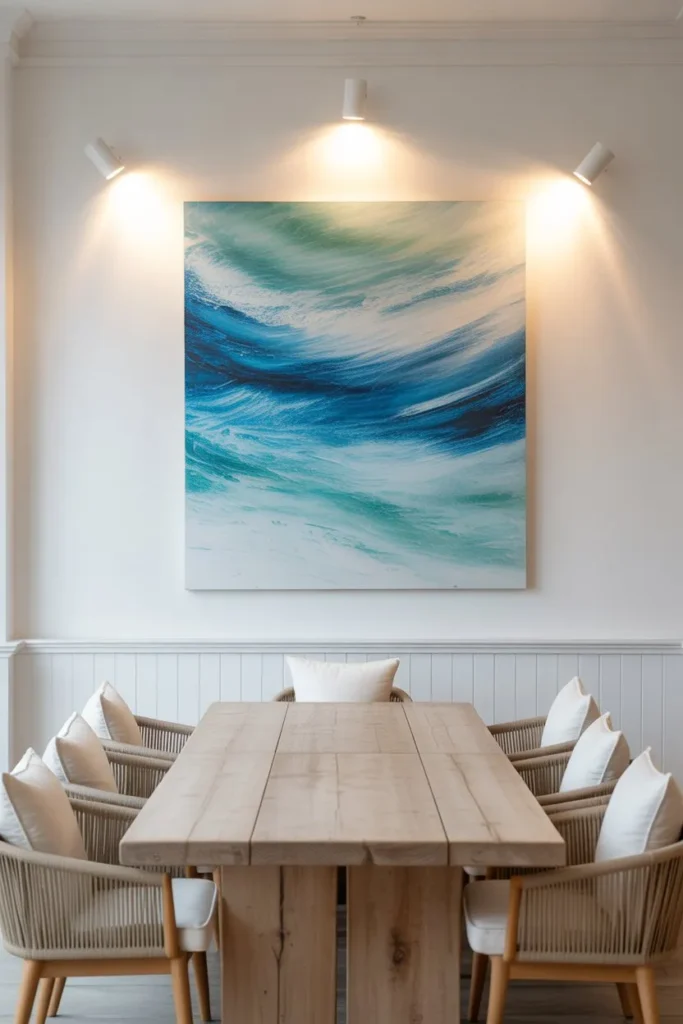 Coastal Dining Room with Statement Artwork