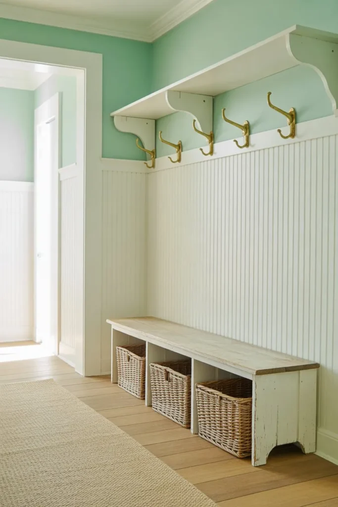 19 Mudroom Ideas for Small Spaces That Stay Organized Coastal Seafoam and Beadboard Hub