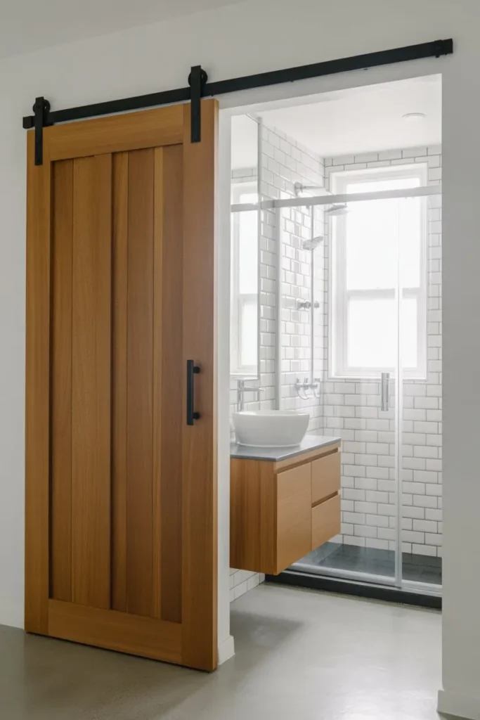 Compact Bathroom with Sliding Door Design
