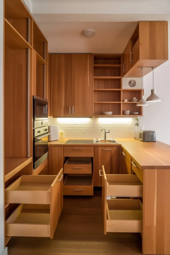 Compact Wood Kitchen with Smart Layout