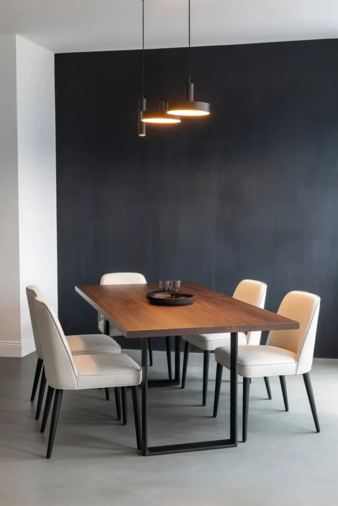 Contemporary Dining Room with Bold Accent Wall