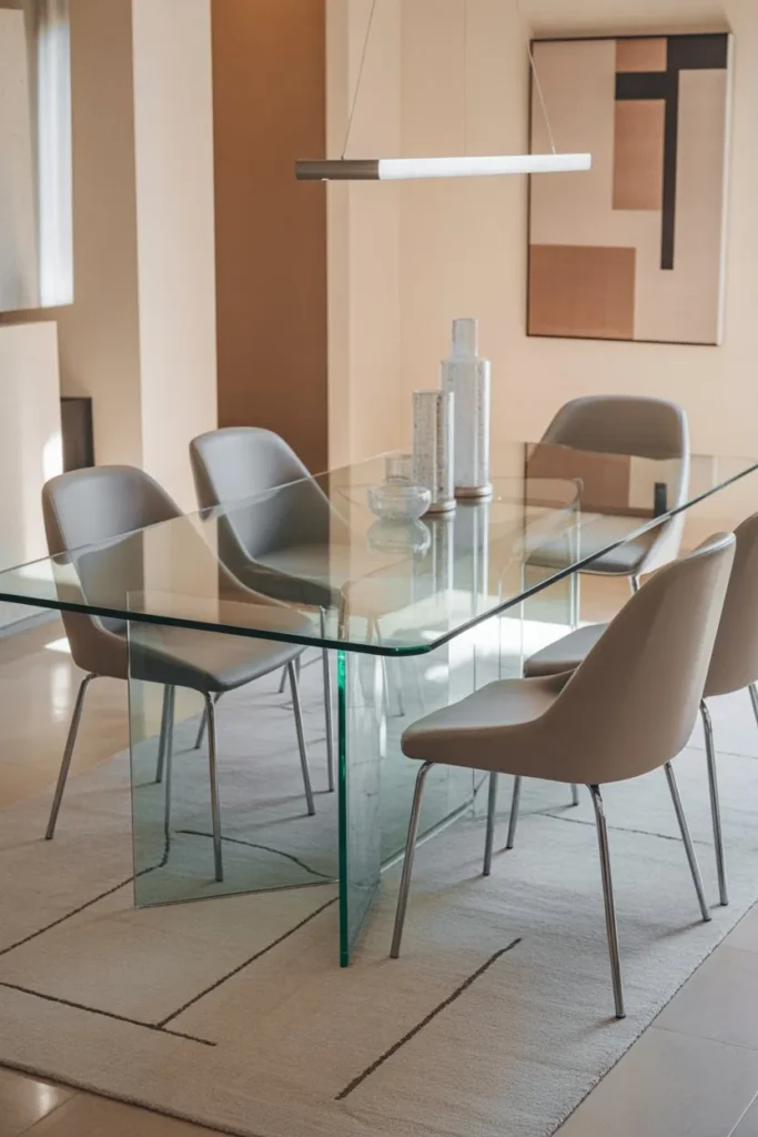 Contemporary Dining Room with Glass Dining Table