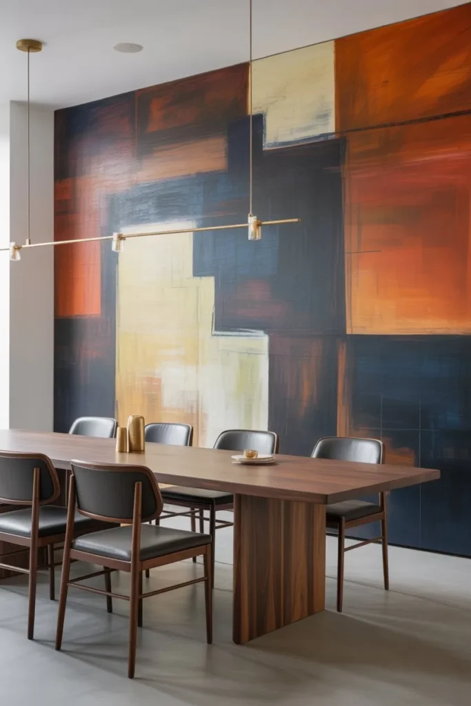 Contemporary Dining Room with Large Artwork