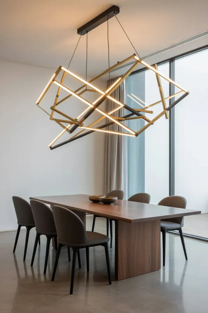 Contemporary Dining Room with Statement Lighting