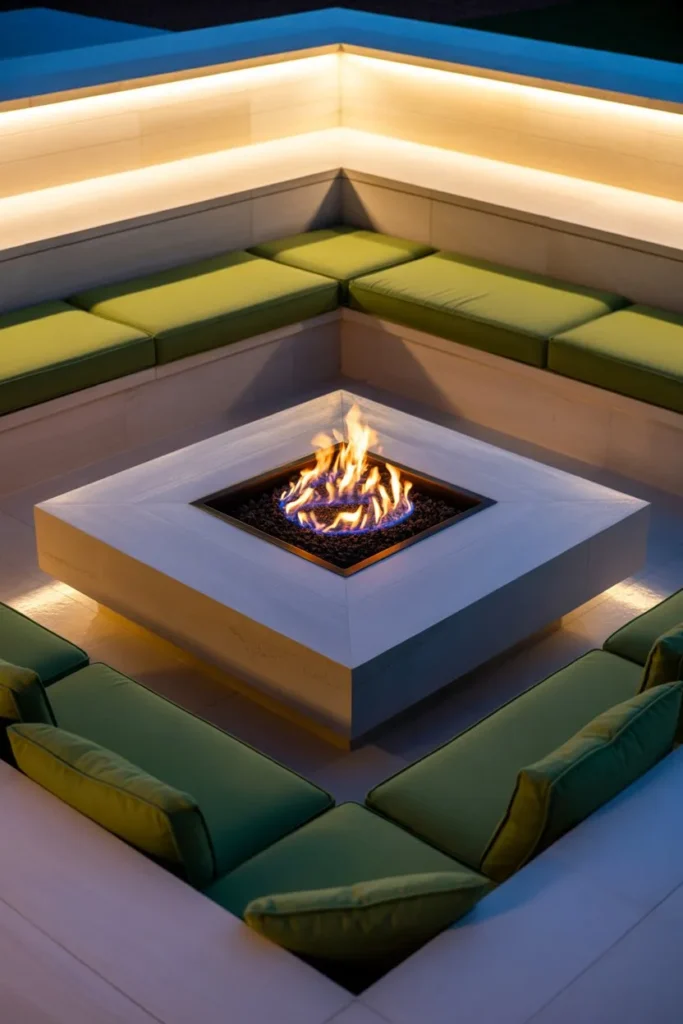 27 Sage Green Living Room Ideas for a Calm Aesthetic Contemporary Sunken Fire Pit