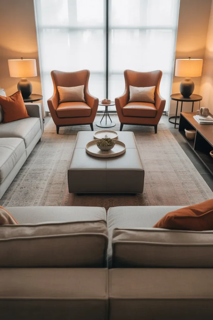 Couch Paired with Accent Chairs for Balance