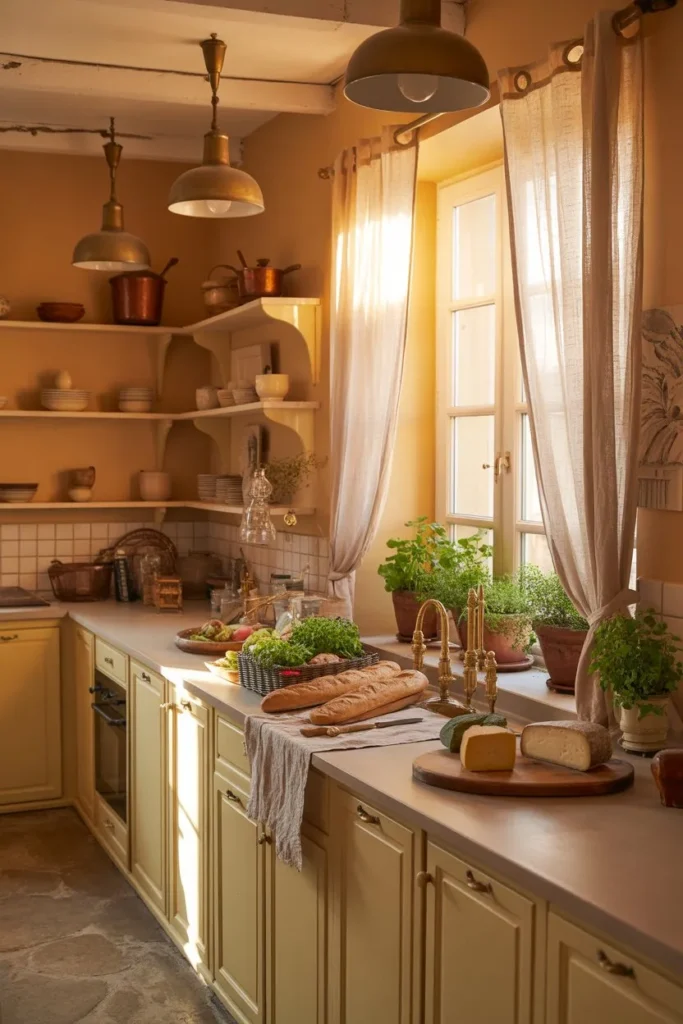 Cozy Parisian Kitchen with Soft Lighting