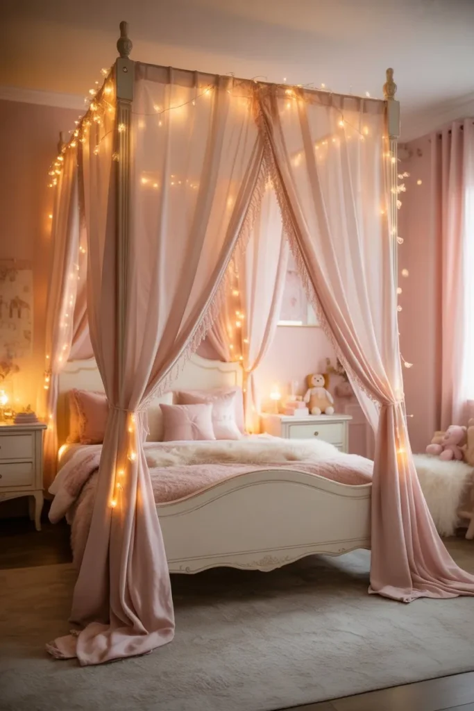 Cute Girls Room with Canopy Bed Feature