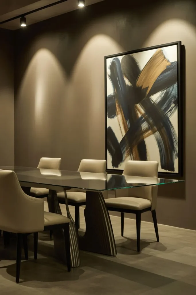 Dining Room with Large Artwork Statement