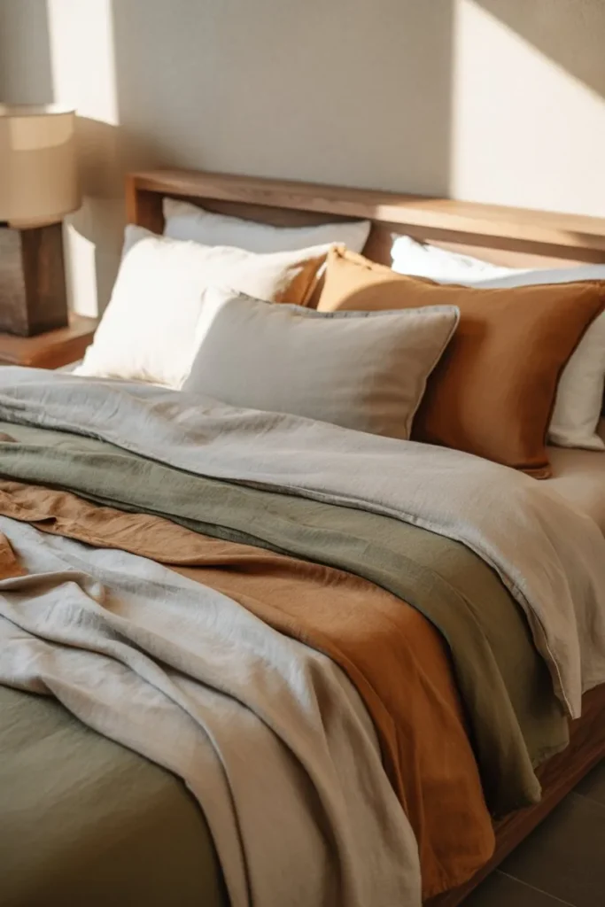 Earth Tone Layered Bedding Setup
