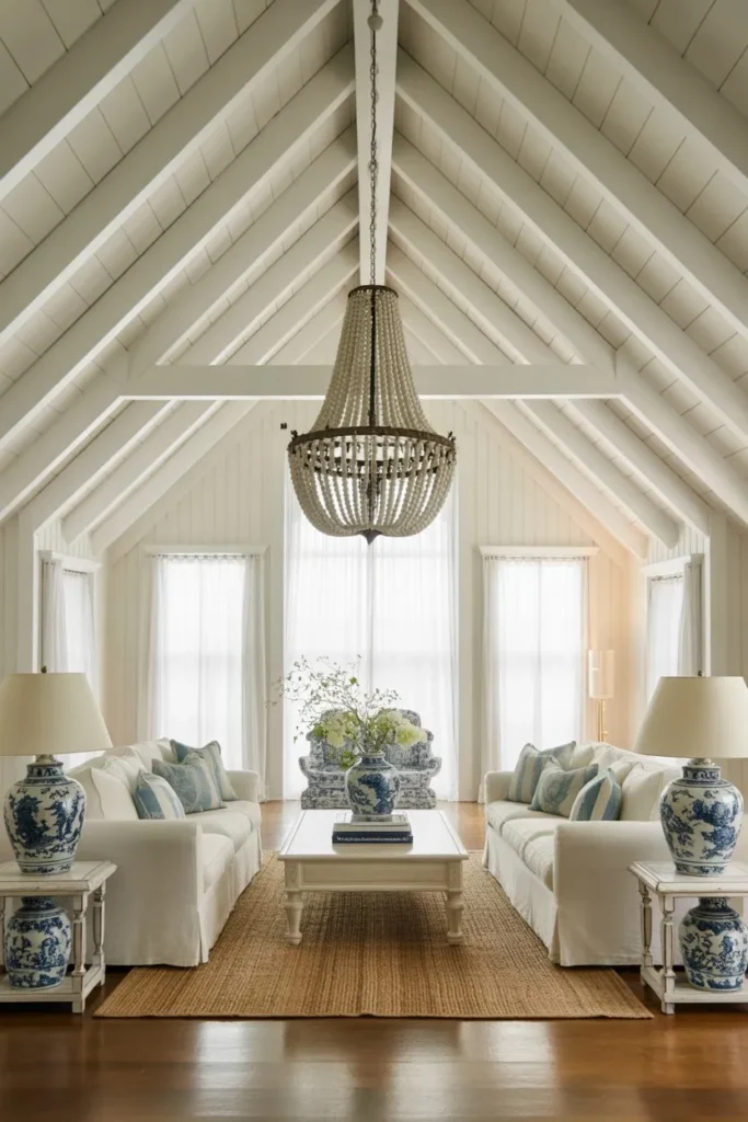 Exposed Rafters and Hamptons Elegance