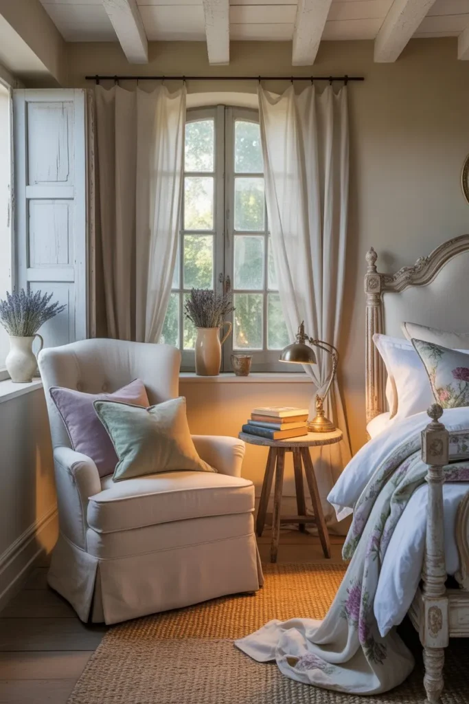 French Country Bedroom with Cozy Reading Corner