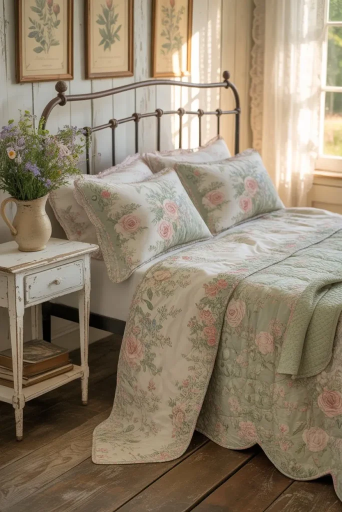 French Country Bedroom with Floral Bedding