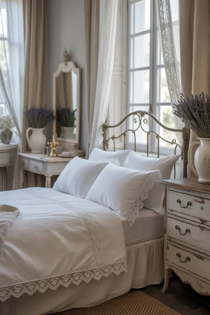 French Country Bedroom with Lace Details
