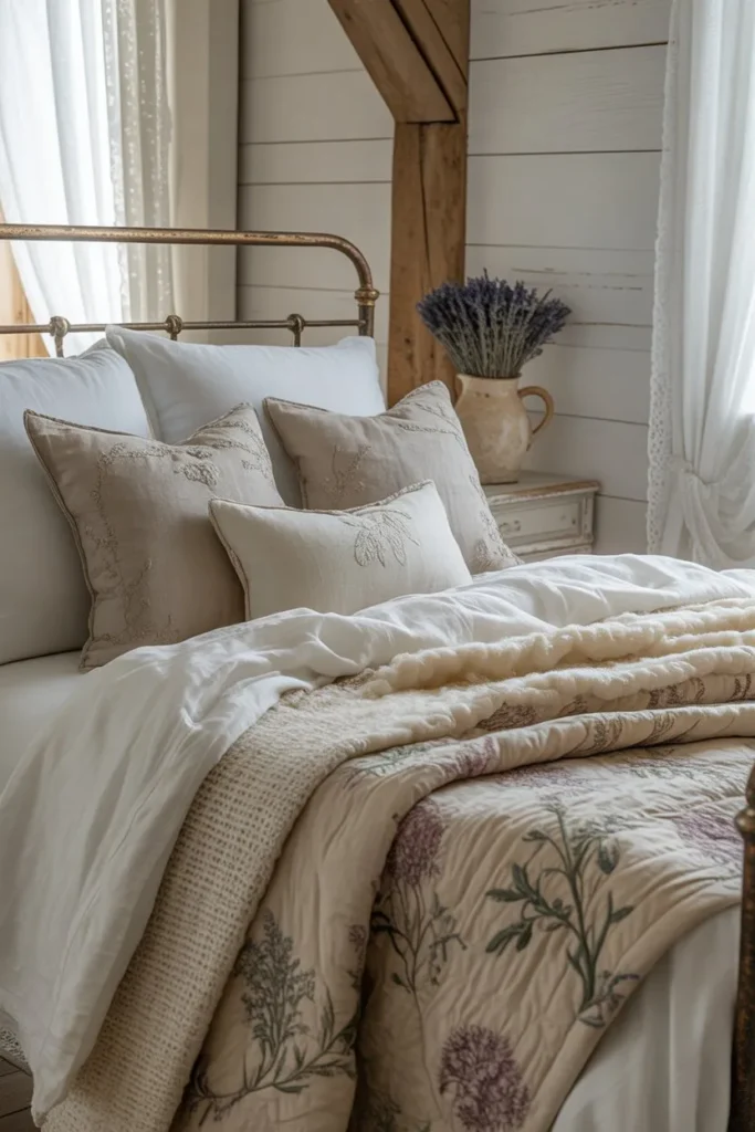 French Country Bedroom with Layered Bedding