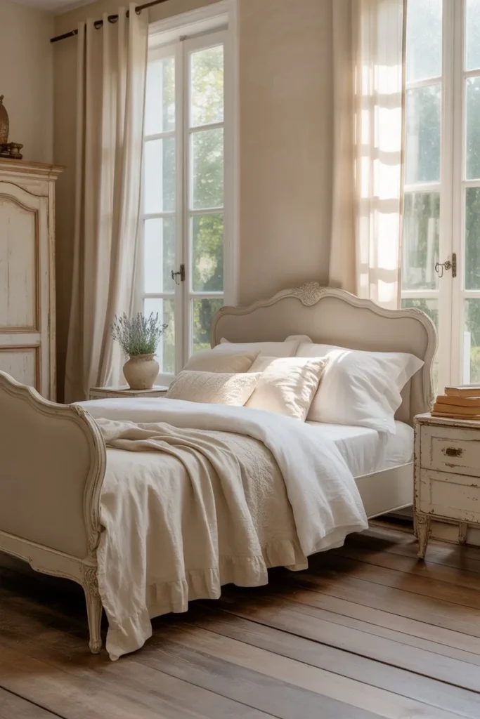 French Country Bedroom with Soft Neutral Palette