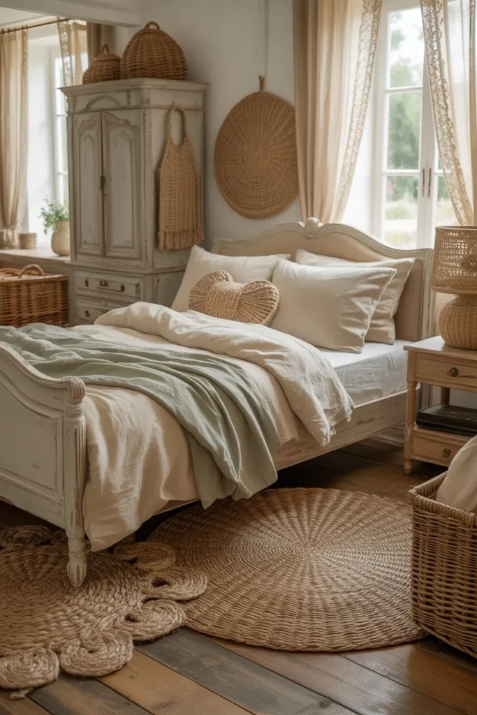 French Country Bedroom with Woven Textures