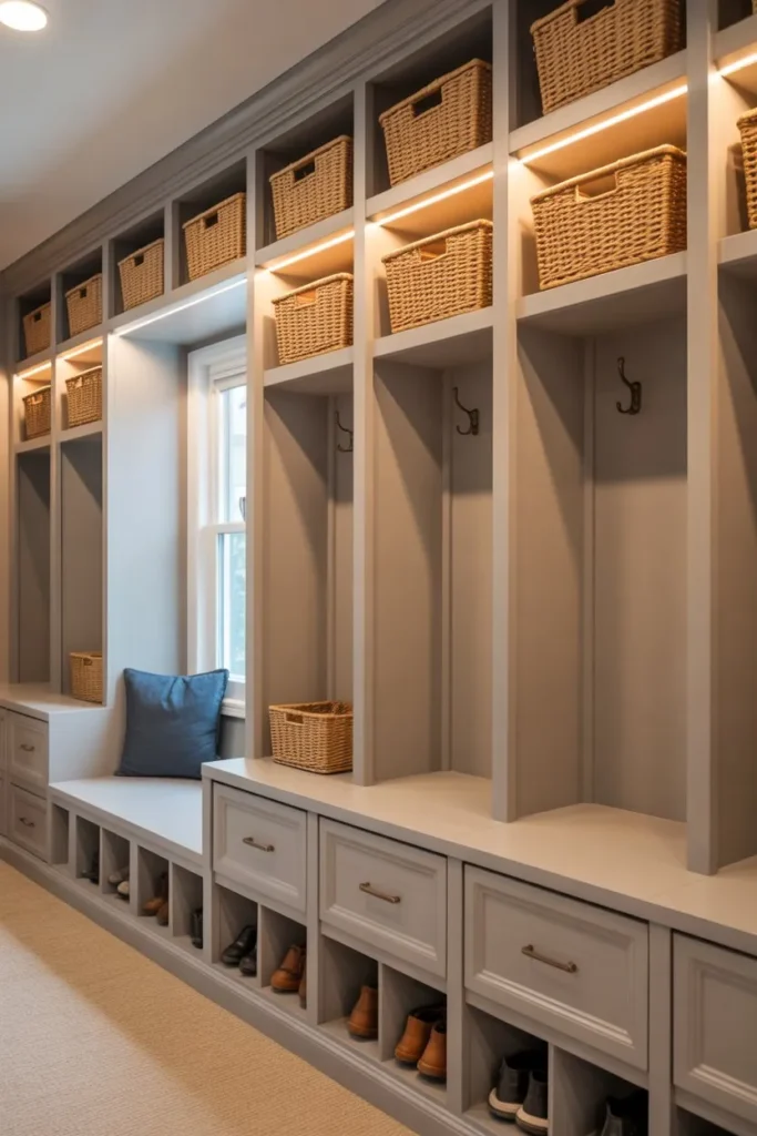 Fully Integrated Mudroom Cubbies System