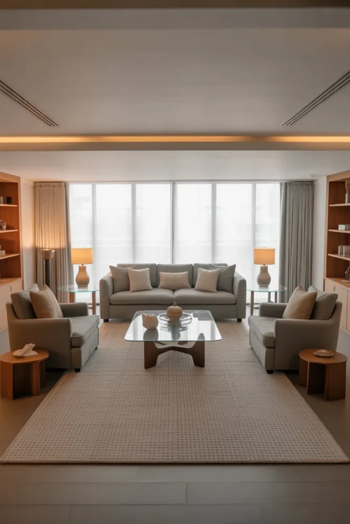 Fully Optimized Living Room with Center Couch