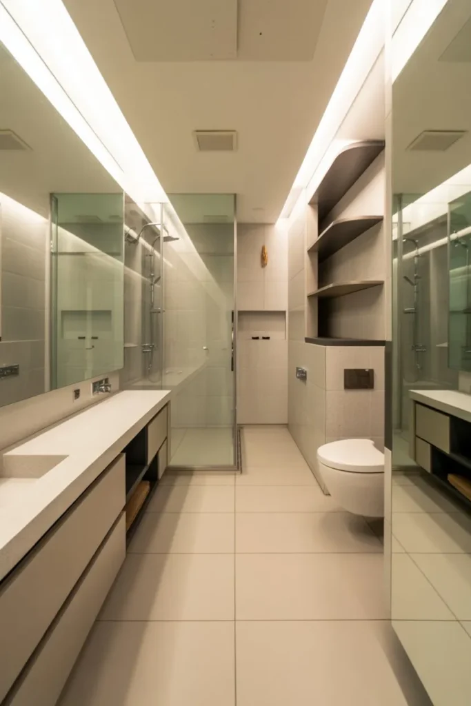 Fully Optimized Long Narrow Bathroom Layout