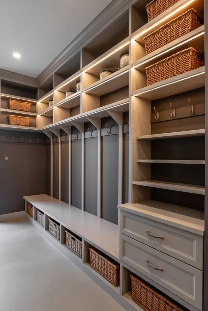 Fully Optimized Mudroom Shelving System