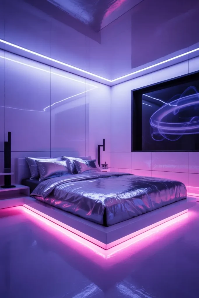 13 Purple Bedroom Ideas for a Cozy Stylish Retreat Futuristic Neon Violet Studio