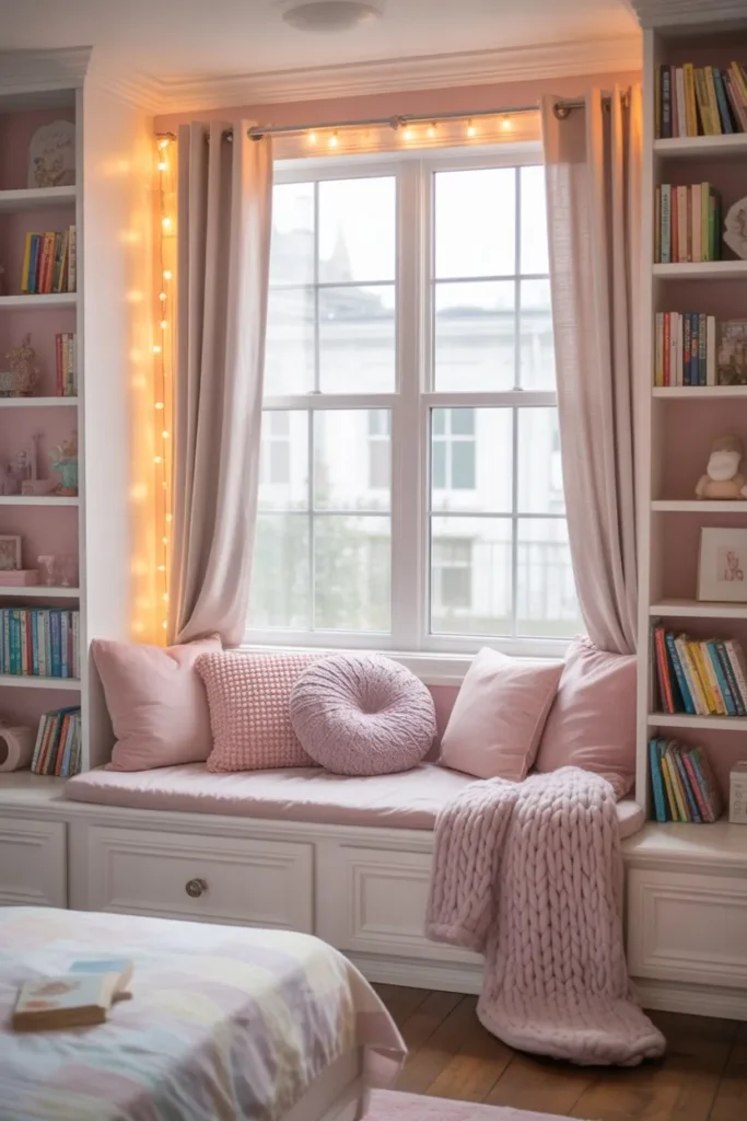 Girls Room with Cozy Reading Nook Setup