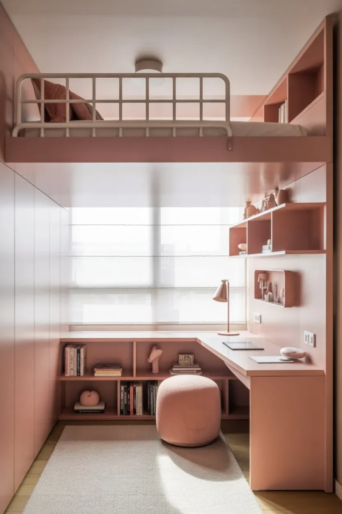 Girls Room with Loft Bed and Multi-Use Space