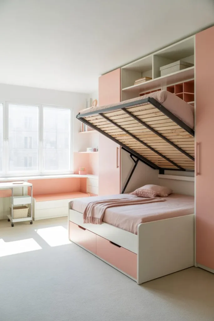 Girls Room with Multi-Functional Furniture Layout