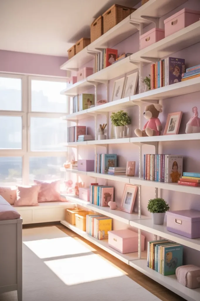 Girls Room with Open Shelving Display System