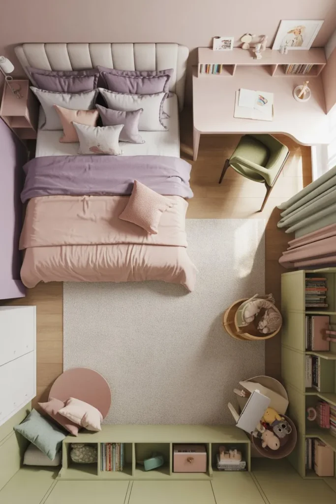 Girls Room with Zoned Layout (Sleep + Study + Play Separation)