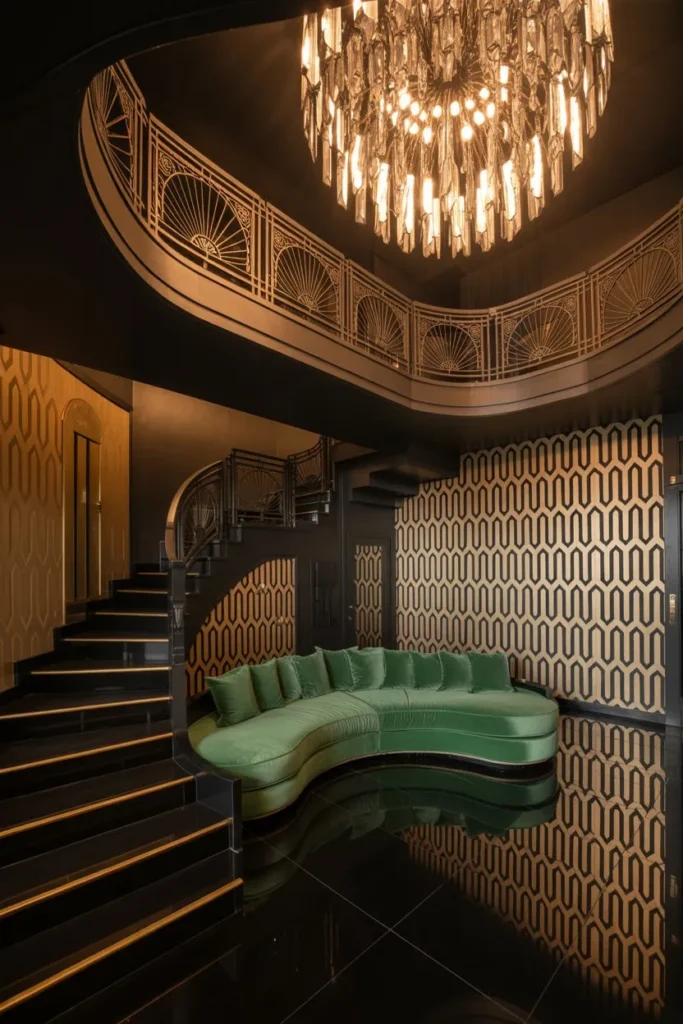 27 Split Level Living Room Ideas for a Modern Flow Glamorous-Art-Deco-Mezzanine.webp