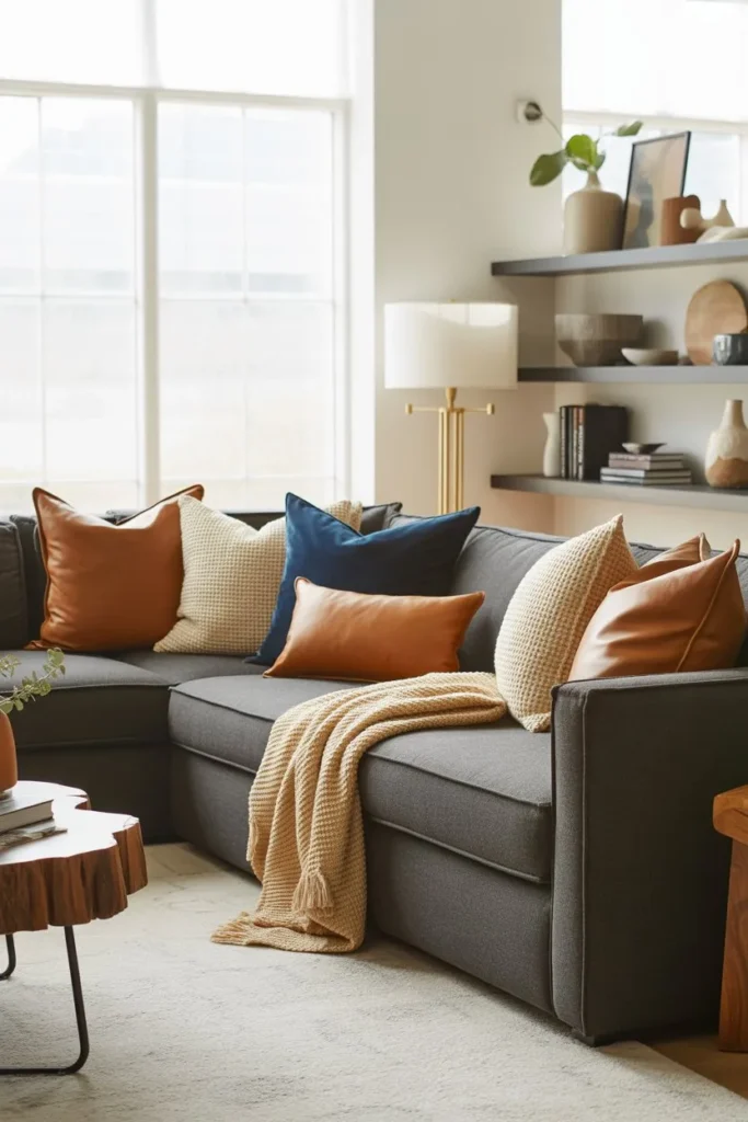 Grey Sofa Living Room with Balanced Mixed Decor