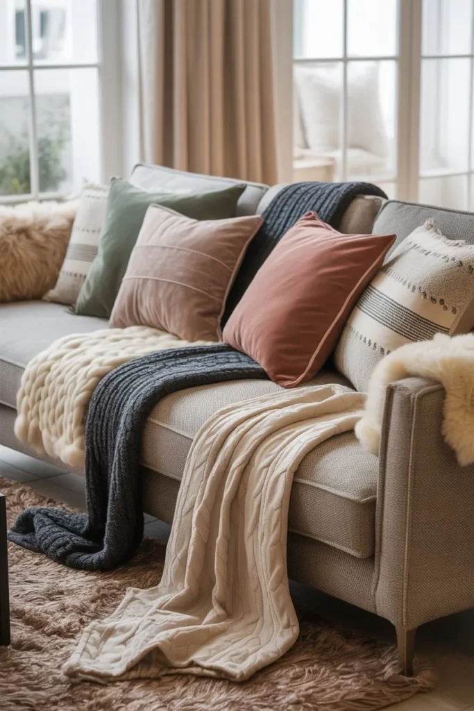 Grey Sofa Living Room with Layered Textures