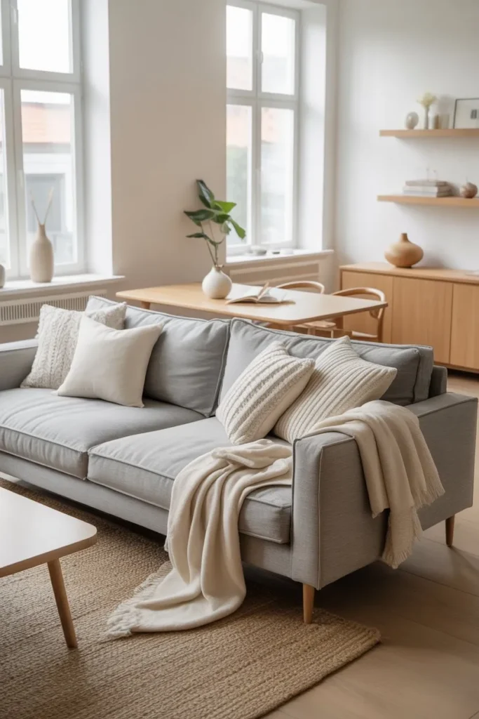Grey Sofa Living Room with Scandinavian Style Decor