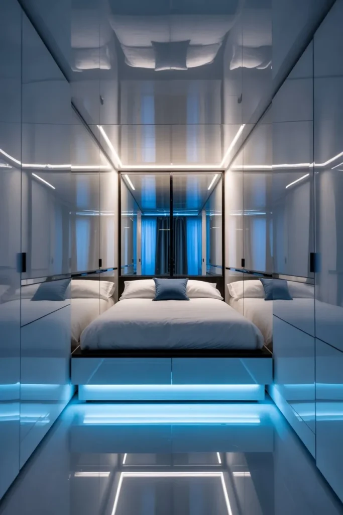 27 Summer Bedroom Ideas for a Fresh Breezy Vibe High-Gloss Contemporary Mirror Suite