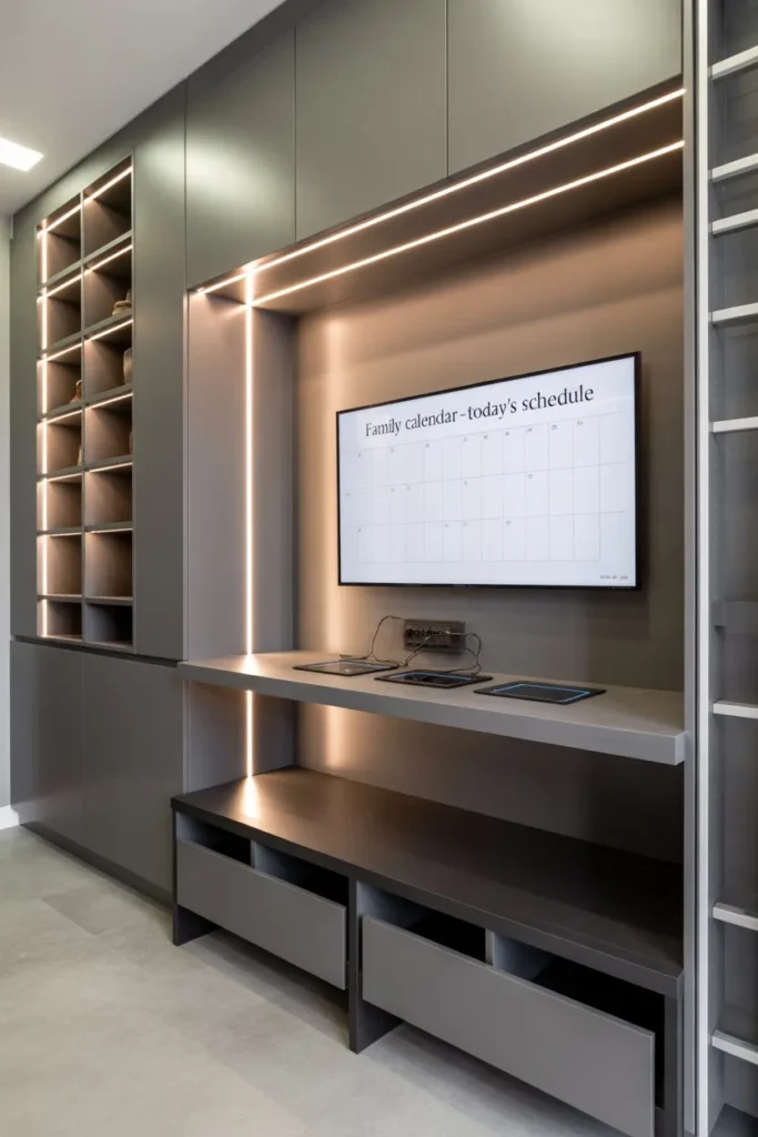 13 Mudroom Organization Ideas for a Clean Entryway Look High-Tech Smart Mudroom Charging Station