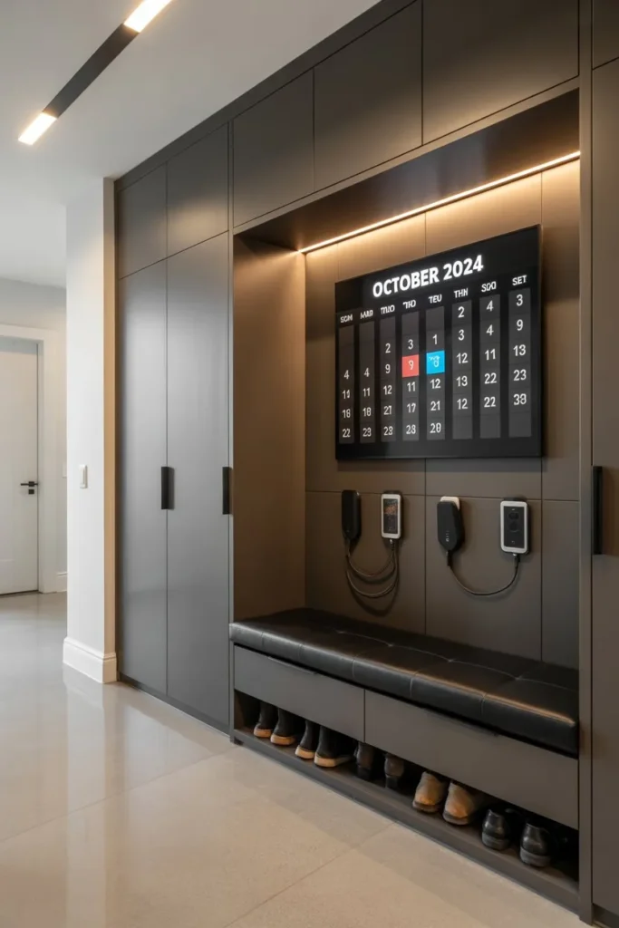 17 Small Mudroom Ideas for a Clean Entryway Look High-Tech Smart Mudroom Station