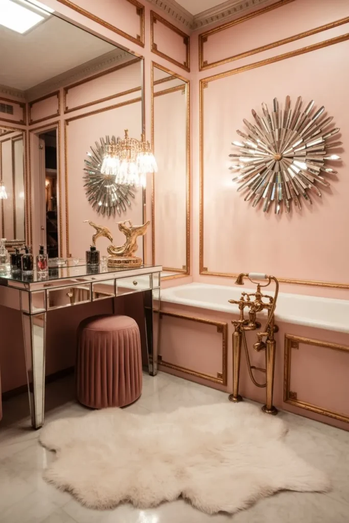 13 Vintage Bathroom Ideas for a Timeless Elegant Look Hollywood Regency Gold and Pink Suite